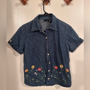 Embroidered Denim Button-Up Shirt